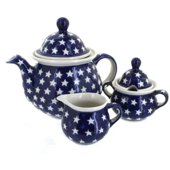 Blue Rose Polish Pottery 1700 Zaklady 3 Piece Tea Set image {12}