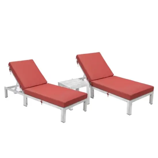 LeisureMod Chelsea Modern Outdoor Chaise Lounge Chair Set of 2 in Weathered Grey Frame with Side Table &ndash; Patio, Poolside, Balcony, and Garden Seating image {15}