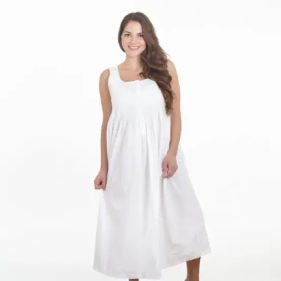 Saro Lifestyle Pure Cotton Full-Length Sleeveless Embroidered Nightgown image {6}