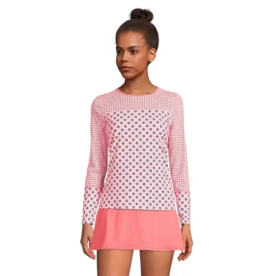 Lands' End Women's Long Crew Neck Long Sleeve Rash Guard UPF 50 Sun Protection Modest Swim Tee image {16}