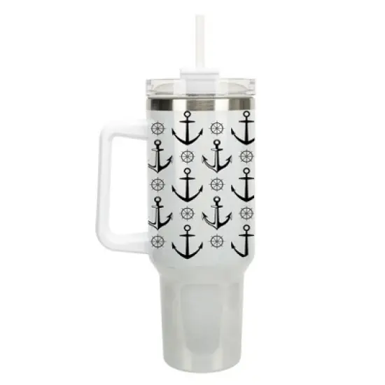 Elanze Designs Nautical Anchor Sailboat Helm Boat Life 40 oz. Stainless Steel, Large Water Bottle Coffee Mug, Spill & Leak Resistant, Thermal Travel image {1}