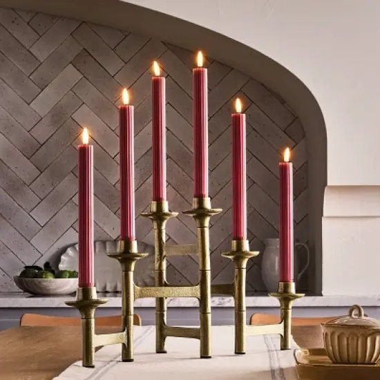 6ct Taper Adjustable Brass Candelabra - Hearth & Hand&trade; with Magnolia image {1}
