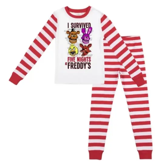 Five Nights At Freddy's Youth Boy's Red & White Striped Long Sleeve Shirt & Sleep Pant Set image {4}