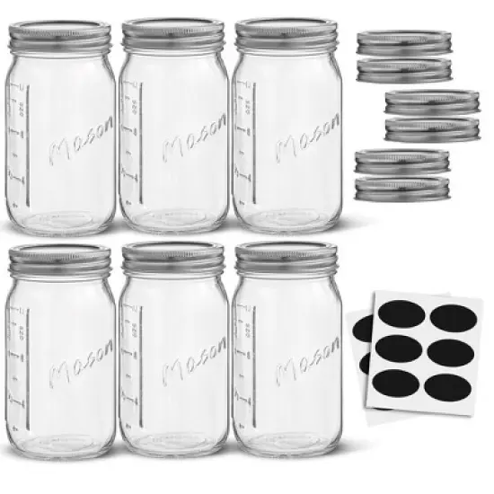 JoyJolt Regular Mason Jars with Airtight Lids, Labels and Measures - 16 oz - Set of 6 image {2}