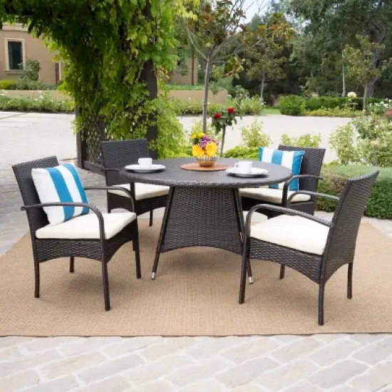 GDFStudio Dion Outdoor Wicker 5 Piece Dining Set with Cushions image {11}