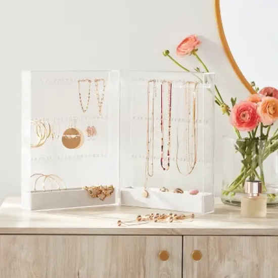 Folding Acrylic Accessory Organizer - Brightroom&trade;: Clear Jewelry Storage, Necklace & Earring Holder, 3-Piece Set image {1}