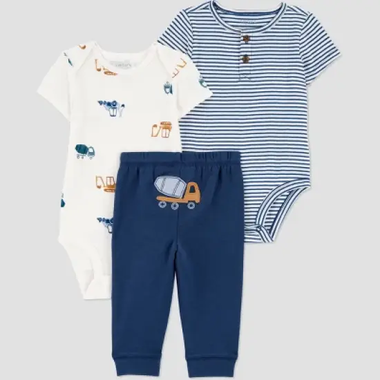 Carter's Just One You&reg; Baby Boys' 3pc Construction Printed Bodysuit Set - Blue image {5}
