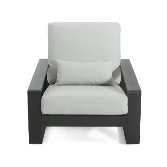 Christopher Knight Home Adrian Outdoor Aluminum Club Chair with Lumbar Pillow, Beige/Silver image {10}