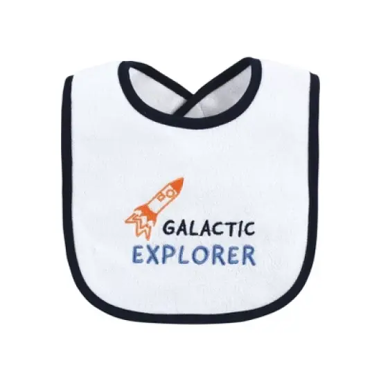 Hudson Baby Infant Boy Cotton Terry Drooler Bibs with Fiber Filling, Galactic Explorer, One Size image {3}