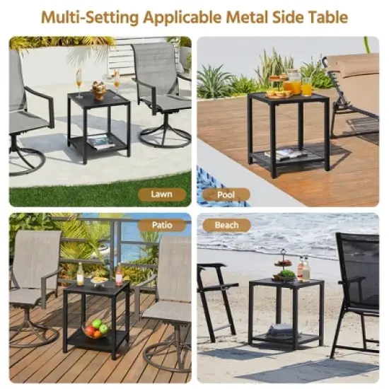 Yaheetech Two-layer Patio End Table with Slatted Design and Storage Bottom Shelf, Black image {4}