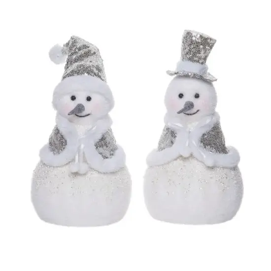 Transpac Foam Glitz Snowman Decor Set of 2 Christmas Home Decorations Polyester Decorative Objects image {1}