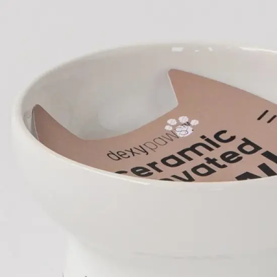 Dexypaws: Elevated Ceramic Cat Bowl, White & Navy Fish, 7oz, Pet Feeding Dish image {3}