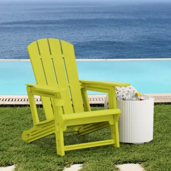 DSVIMOY Patio Adirondack Chair with Cup Holder, Outdoor Comfortable Seat for Backyard, Yellow, 31.4"*29.6"*36.4" image {5}