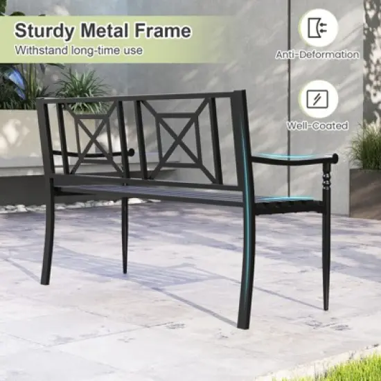Tangkula Patio Metal Sofa Garden Bench Heavy-duty Park Loveseat Chair Seat image {3}