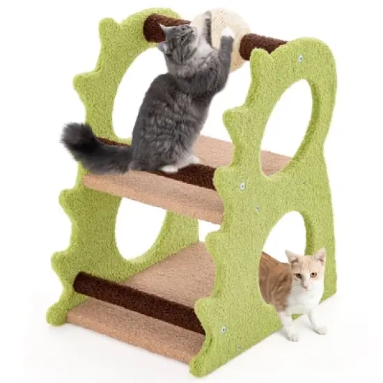 Tangkula 2-Tier Dinosaur Cat Tree Tower w/ Rotating Scratching Sisal Ball Climbing Rods image {9}