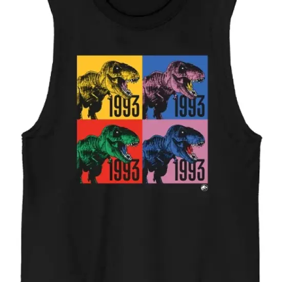 Jurassic Park T-Rex Colorful Squares Crew Neck Sleeveless Black Men's Tank Top image {1}