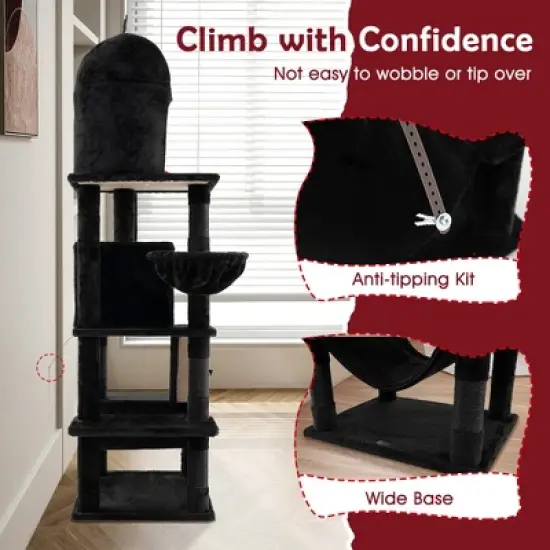 Tangkula Gothic Cat Tree for Indoor Cats Black Large Cat Tower w/ 2 Cat Condos image {5}