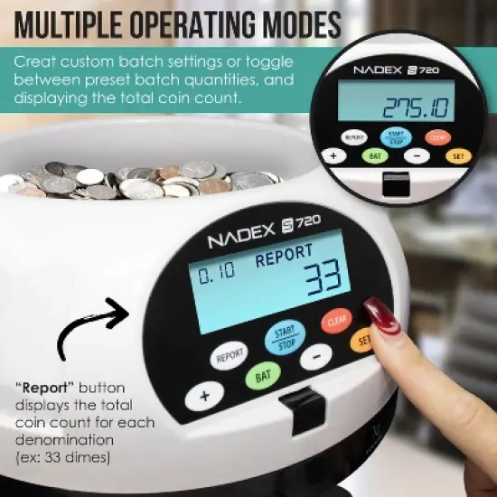 Nadex Coins&trade; S720 High-Speed Coin Counter, Sorter, and Wrapper in White image {4}