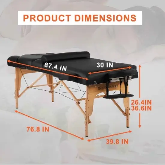 BestMassage Folding Massage Spa Table 30 Inch Wide Lash Bed for Professional Therapists & Home Use, Black image {6}
