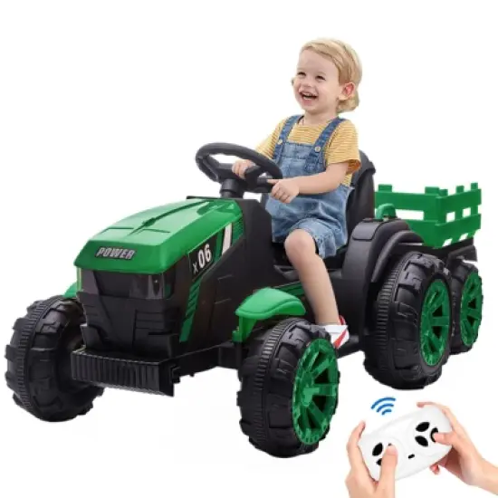 12V Kids Ride On Tractor with Trailer, Battery Powered Electric Vehicles Toy with 35W Dual Motors image {8}