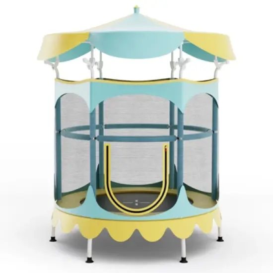 Infans 64" Kids Trampoline w/ Detachable Canopy Safety Enclosure Net Foam Handle Yellow image {10}