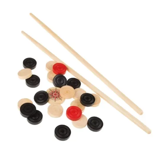 Toy Time Classic Carrom Strike-and-Pocket Tabletop Board Game With Cue Sticks, Coins, and Striker - Pine image {4}