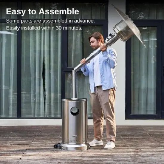 East Oak 31.9" x 86.6" 48000 BTU Torch Patio Propane Outdoor Portable Heater Stainless Steel Finish: Iron Frame, 10ft Heat Radius image {4}