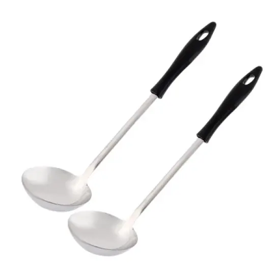Unique Bargains Kitchen Stainless Steel Stew Spoons 10" x 2.7" Silver Tone Black 2 Pcs image {4}
