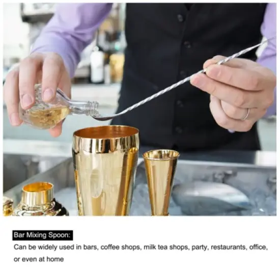 Unique Bargains Stainless Steel Long Handle Spiral Pattern Cocktail Bar Spoon image {3}