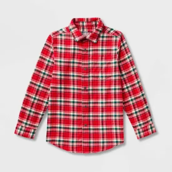 Boys' Adaptive Woven Plaid Button-Down Shirt - Cat & Jack - Red image {4}