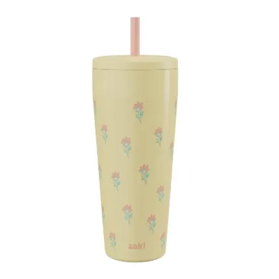 Zak Designs 30oz Vanilla Floret Stainless Steel Double Wall Vacuum Serenity Straw Tumbler Yellow image {5}