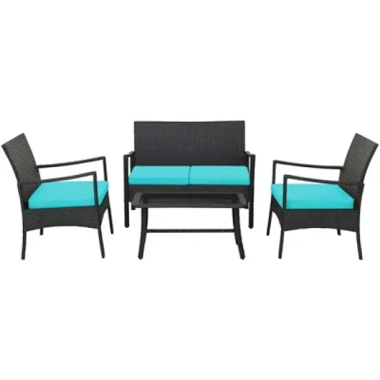 Tangkula 4PCS Patio Rattan PE Wicker Furniture Conversation Set w/ Sofa Chair & Table image {9}