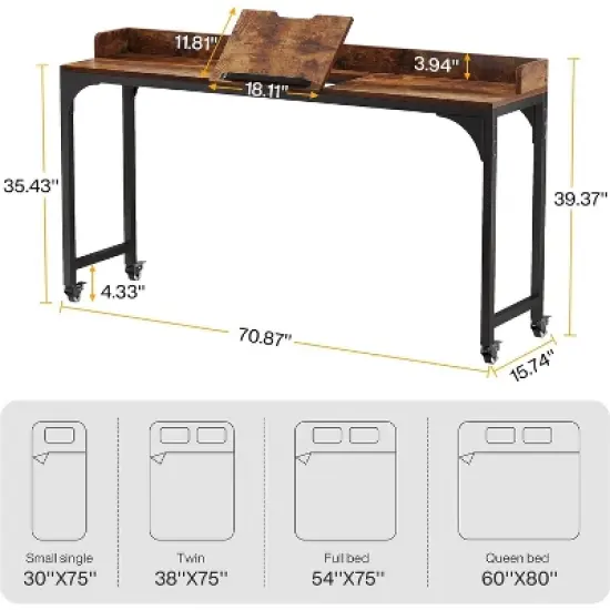 Tribesigns Queen Size Overbed Table, Over Bed Desk with Adjustable Tilt Stand, Mobile Laptop Cart Computer Desk for Home and Hospital image {2}