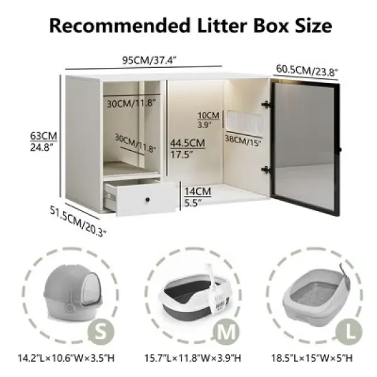 ATJafurn White Furniture Style Cat Cabinet with Storage Space, 37.4 " Modern Hidden Cat Litter Box Enclosure for Living Room image {4}