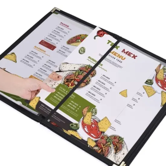WeChef 10 Pack Restaurant Menu Covers 8.5 x 11" Book Style 8 Views Clear Cafe Black image {2}