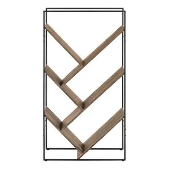 60.25" 5 Shelf Slanted Mix Material Reclaimed Wood Look Bookcase Brown/Black - EveryRoom image {5}