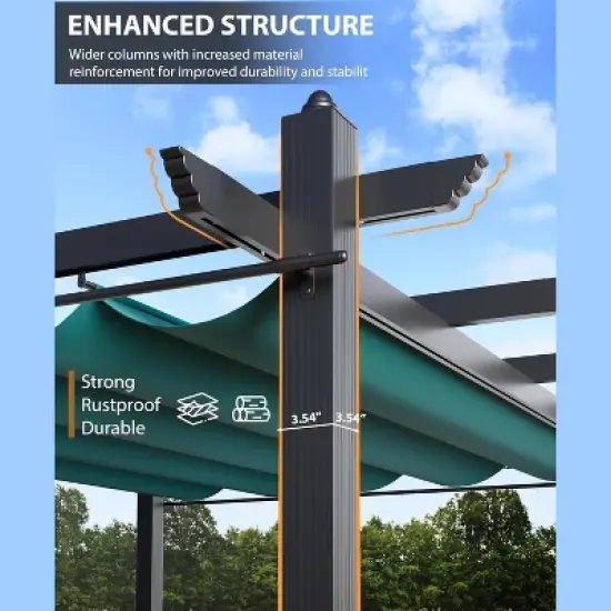 10x10ft Outdoor Aluminum Pergola Blue UV Block Canopy, Mesh Net, Rustproof Gray Frame, Tool-Free Assembly, Blue Curtains image {2}