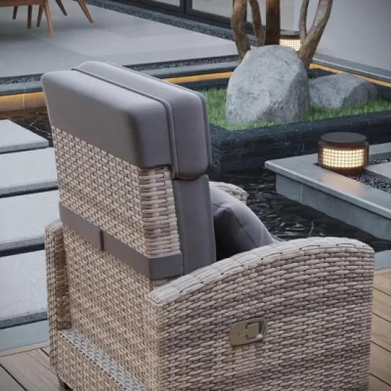 Patio Rattan Recliner Chair with Adjustable Backrest, 150&deg; Lay Flat, Flip-Up Table image {5}