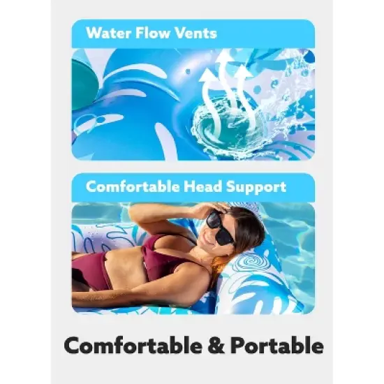 Joyfy Pool Floats Lounger with Headrest, Pool Floaties for Adult, Inflatable Pool Lounge Chairs, Sun Tanning Floaty Raft for Lake Beach Pool Party image {1}