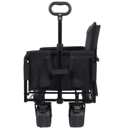 3-in-1 Convertible Folding Wagon Cart with Bench Seat & Storage - 500lbs Heavy-Duty Utility Wagon,black image {2}