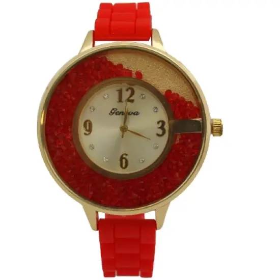 OLIVIA PRATT FLOATING COLORFUL STONES SILICONE STRAP WATCH image {5}
