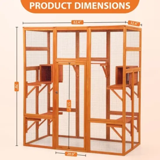 Sevobal Pet Carriers, Cat Cages Indoor Enclosure with Platforms and Lock, Cats Crate Large Exercise Place Ideal for 1-3 Cats, Orange, 62.4"*32.4"*70" image {3}