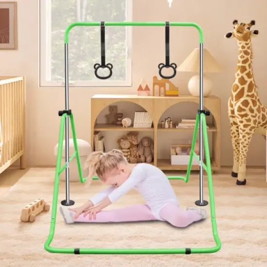 Gulches Green Multi-Functional Adjustable Height Children's Horizontal Gymnastic Bar With Bear Rings image {1}