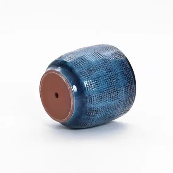 LuxenHome 12-Inch Ocean Blue Ceramic Planter Indoor Outdoor Plant Pot with Drainage Hole and Plug Modern Glazed Round Flower Pot Planter image {6}