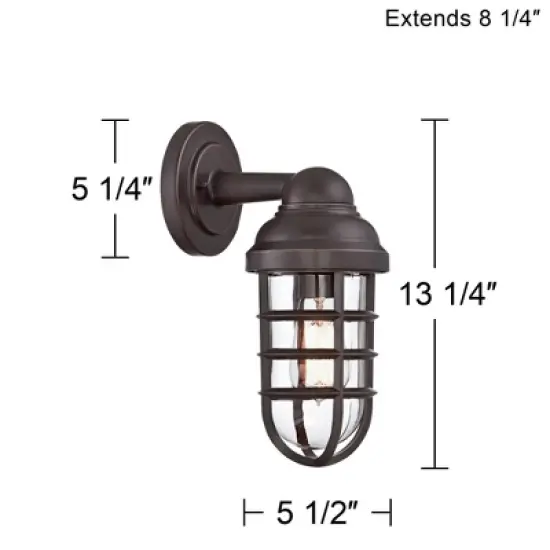 John Timberland Marlowe Industrial Outdoor Wall Light Fixtures Set of 2 Bronze Metal Cage 13 1/4" Clear Glass for Post Exterior Barn Deck House Porch image {7}