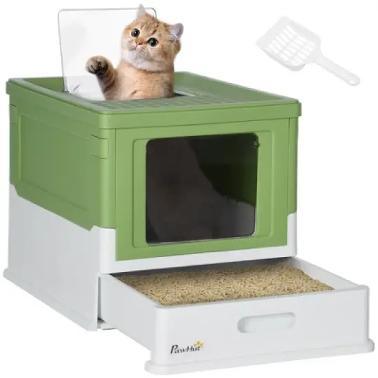 PawHut Hooded Cat Litter Box with Scoop, Enclosed Cat Litter Tray with Front Entry, Top Exit, Portable Pet Toilet with Large Space image {8}