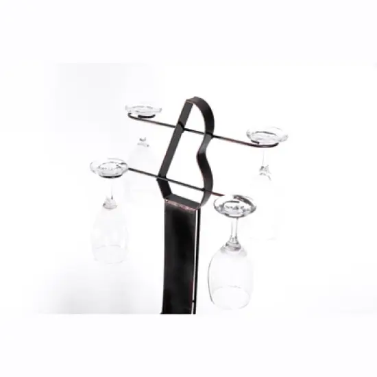Vintiquewise Vintage Wood and Metal Guitar Shaped 9 Bottle Freestanding Decorative Wine Holder image {3}
