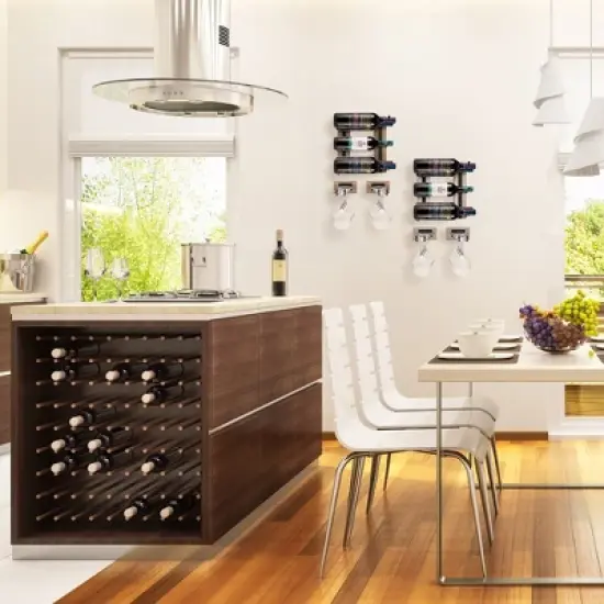 Sorbus Wall Mounted Wire & Mahogany Wood Glass Stemware Rack Set - for Wine Glasses, Champagne Glasses, and Drinkware image {6}