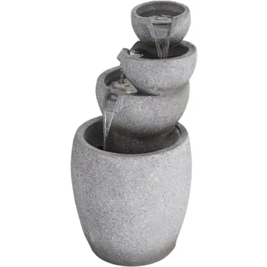 Four Bowls 32" High Large Zen Modern Indoor Outdoor Decor Gray Faux Stone Floor Fountain with Light LED Cascading Outside Garden image {8}