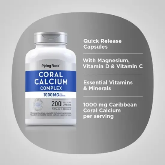 Piping Rock Coral Calcium 1000mg | 200 Capsules image {3}